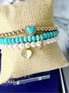 Santorini Gold and Turquoise Bracelet Set | April Sparkle Box Exclusive | NEW
